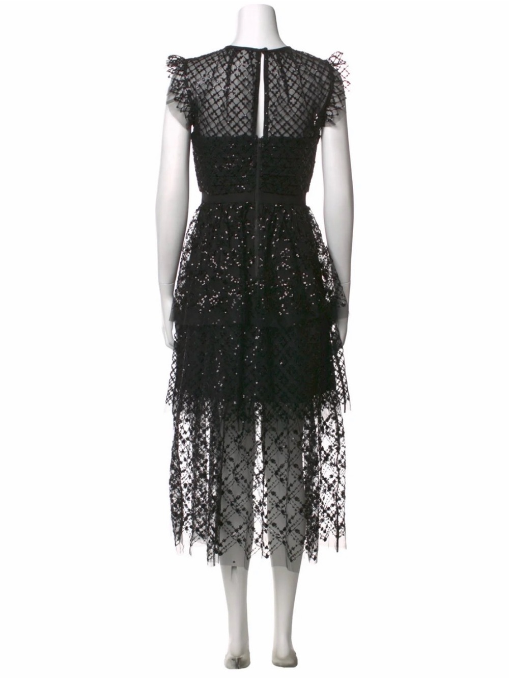 Self-Portrait Black Tiered Lace Midi Dress - Picture 3 of 3